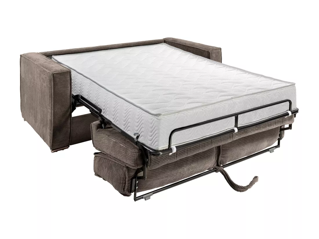 Canapé 4 places convertible express en velours côtelé marron - Couchage à lattes larges 160 cm - Matelas 22 cm LORETO