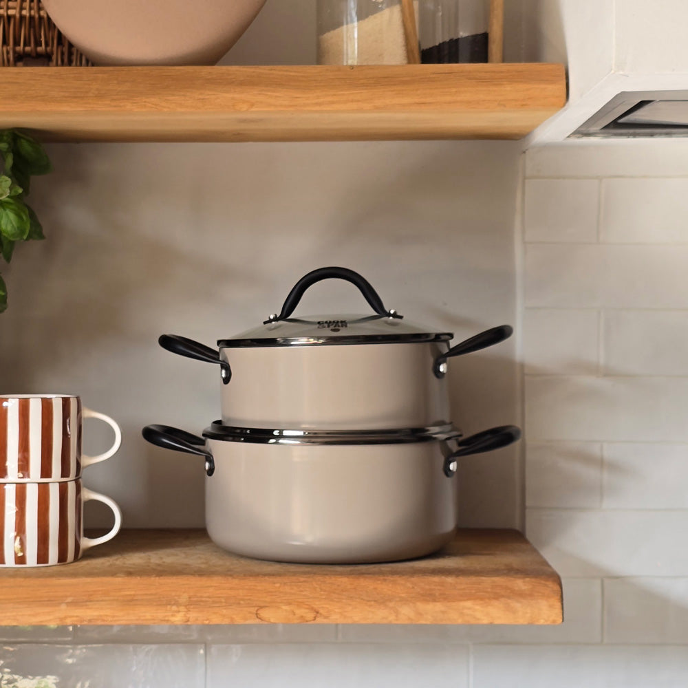 Taupe of Mind Honey Kookpan met deksel 20 cm - RVS