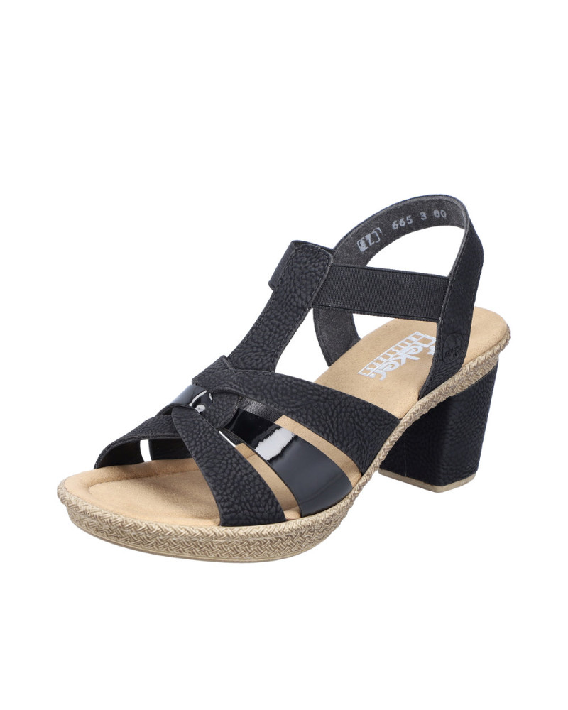Rieker sandal på hæl - Sort