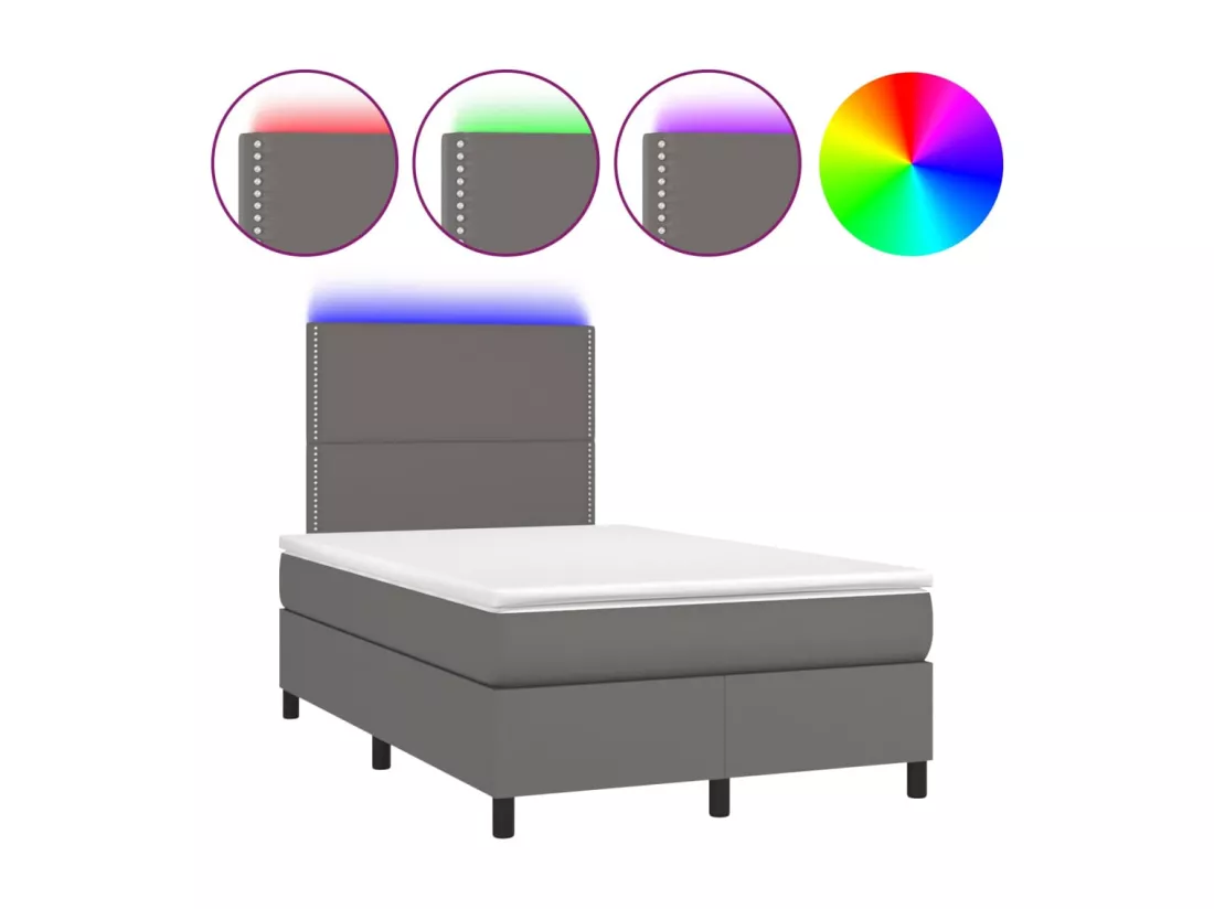 Sommier tapissier matelas et LED Gris 120x200 cm Similicuir