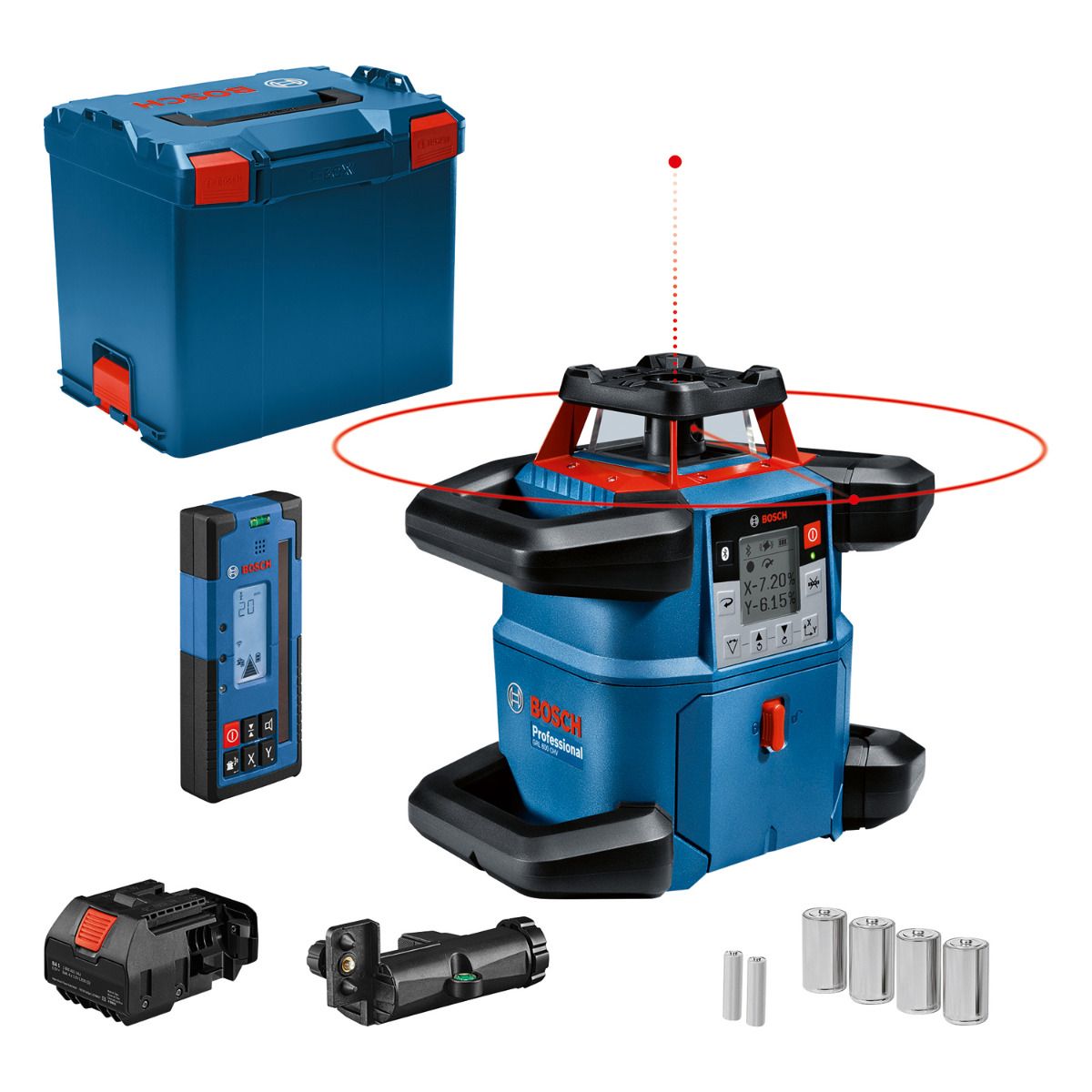 Bosch Professional GRL 600 CHV Accu rotatielaser rood   LR 60 laserontvanger 18V Basic Body met batterijen in L-Boxx - 0601061F01