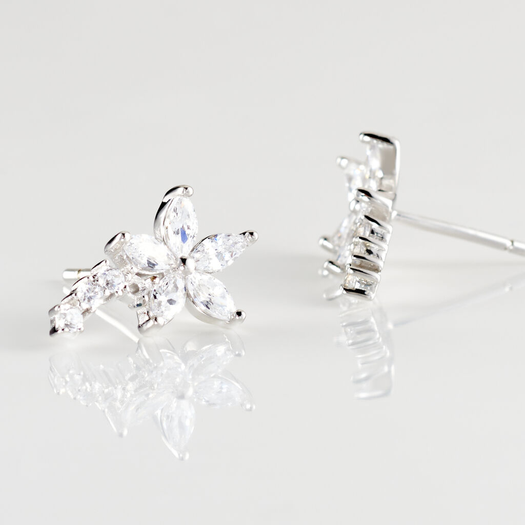 Boucles D'oreilles Puces Argent Blanc Florencio Oxydes De Zirconium