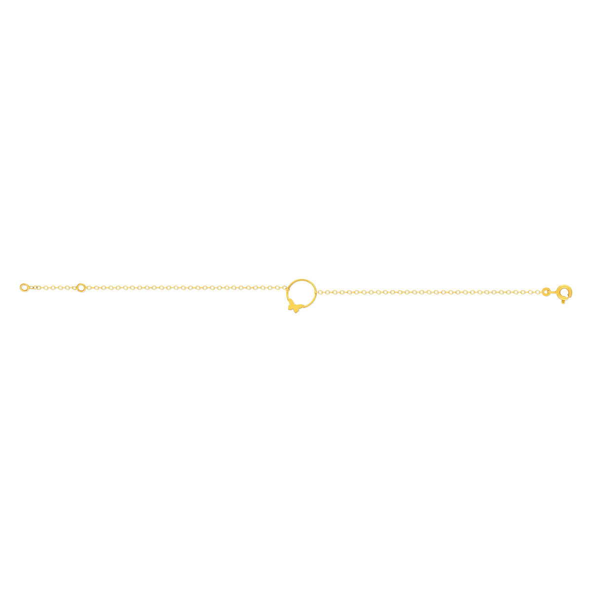 Bracelet or 375 jaune, motif cercle papillon 18,5 cm