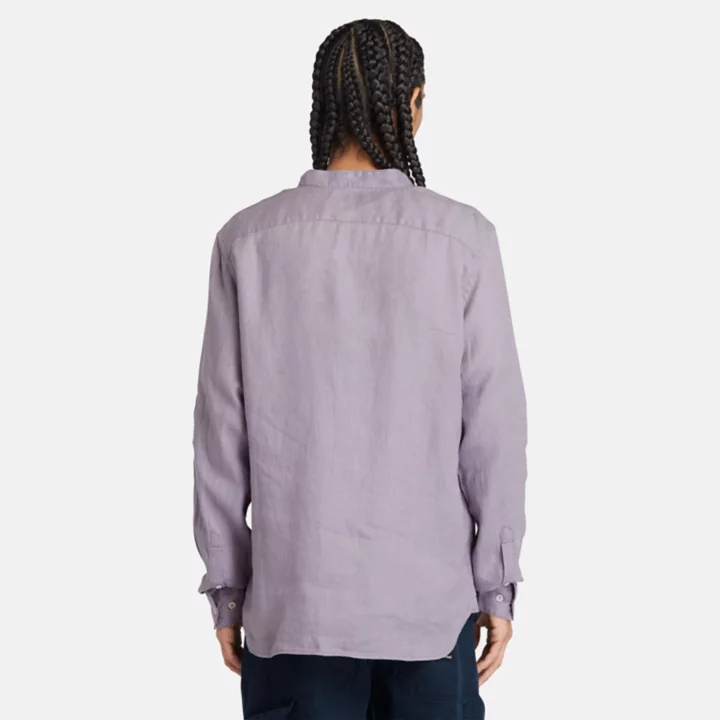 Chemise en lin Mill Brook à col Mao pour homme en violet