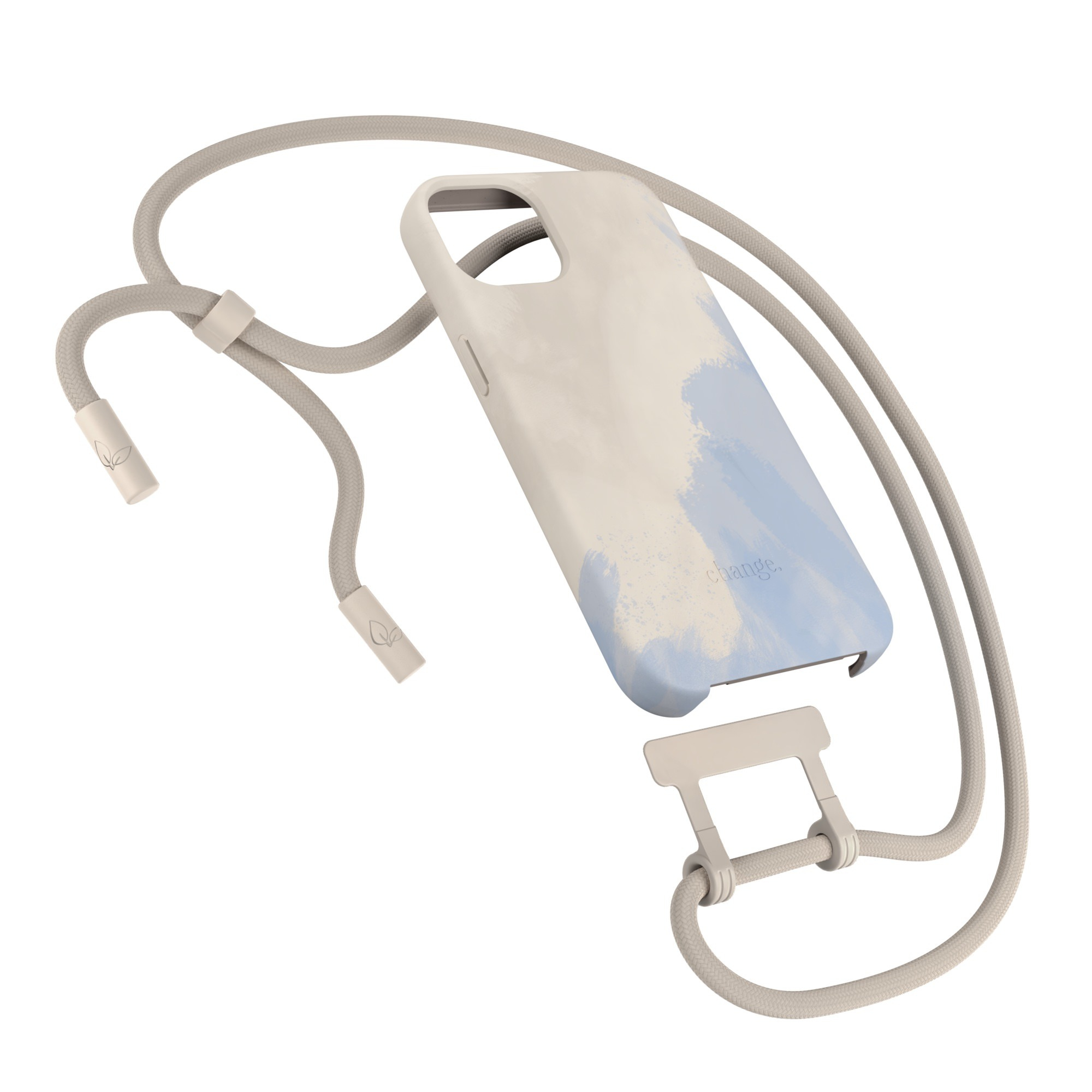 iPhone 15 Necklace ChangeCase Antimikrobielle Hülle Vegan Biologisch Abbaubar   Abnehmbare Handykette (CHA218) - Beige / Blau