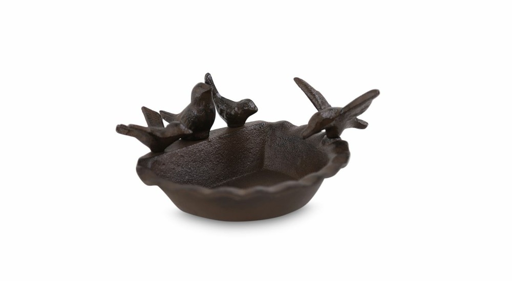 Abreuvoir 4 oiseaux fonte fonte marron 21.5x18.5x9cm