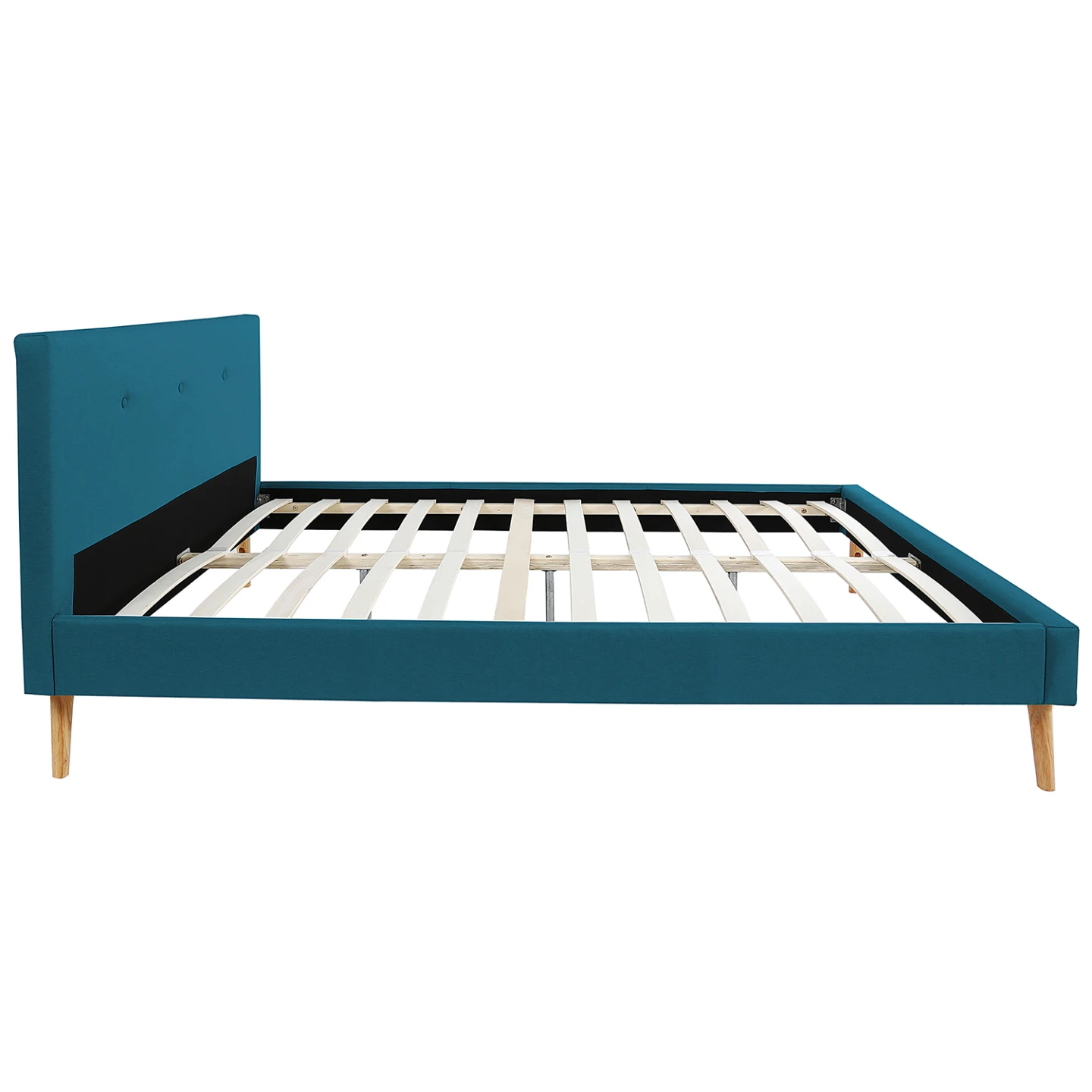 Lit double scandinave OSLO avec tête de lit et sommier 160 x 200 cm tissu bleu canard