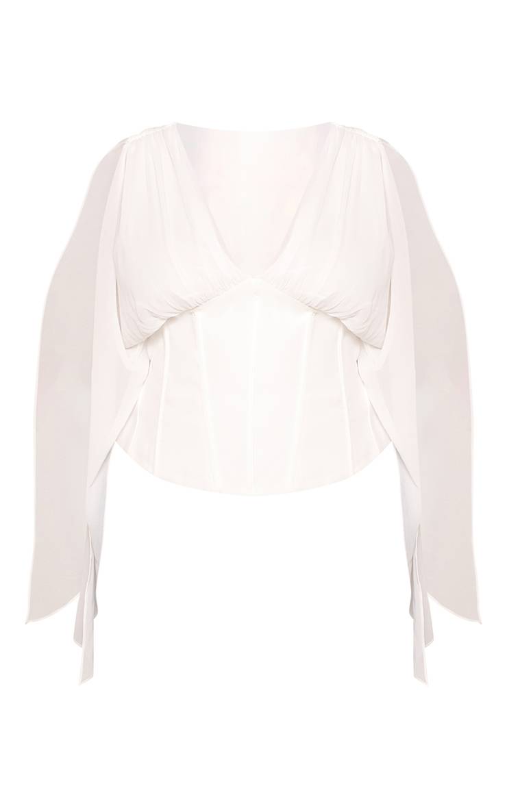 Blanc Haut Grande Taille Style Corset À Décolleté Plongeant En Mousseline