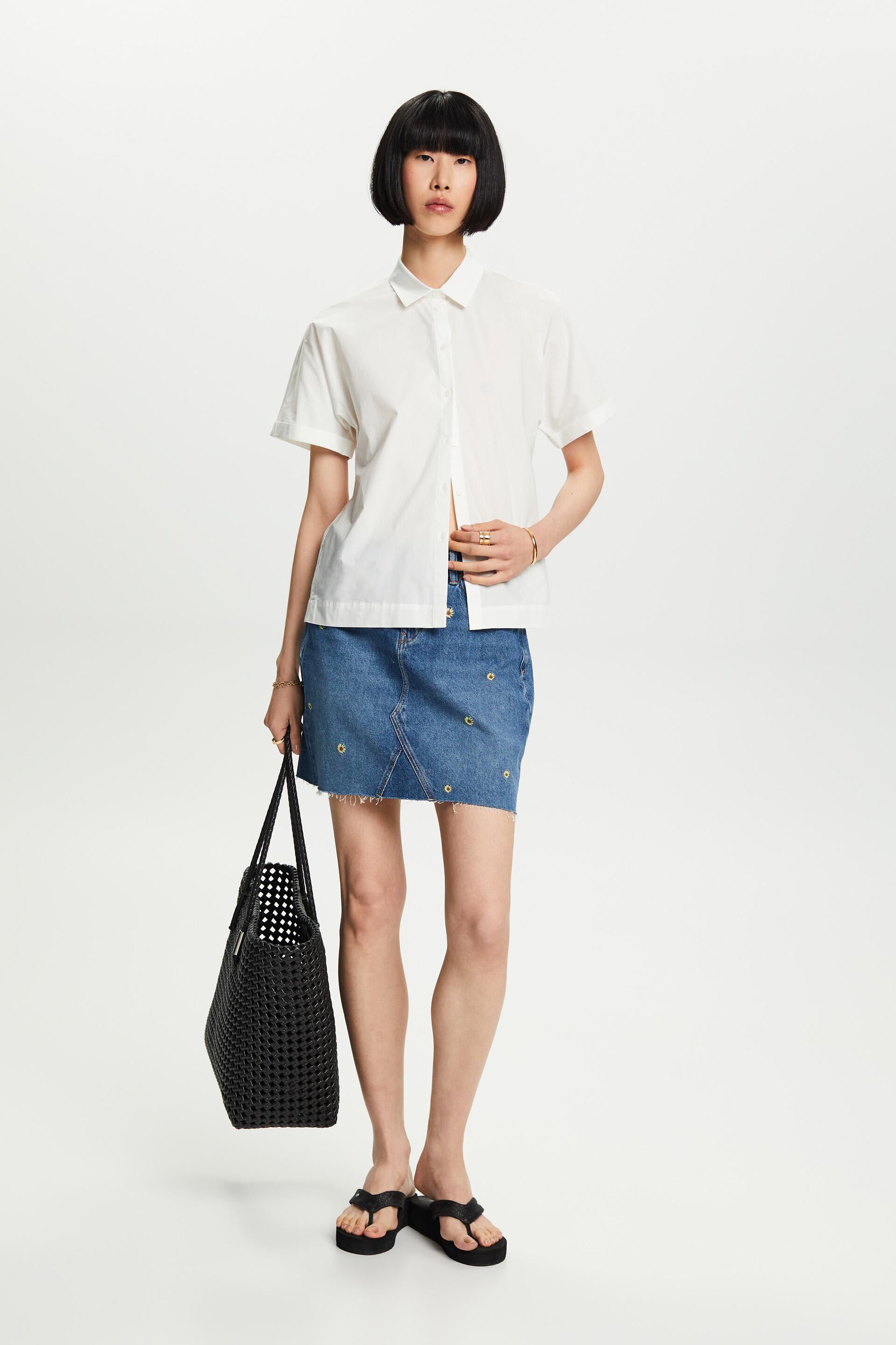 Chemise à manches courtes en popeline de coton