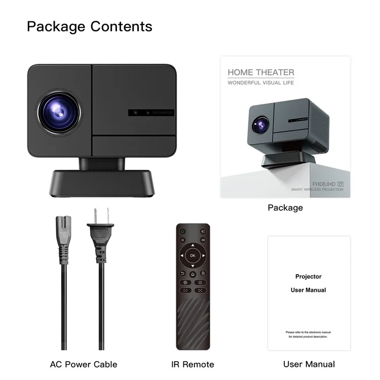 Multimedia LED Projektor Beamer Heimkino (400 ANSI Lumen) 1080p Full HD / HDMI / Auto Fokus / WiFi / BT 5.0 - Schwarz