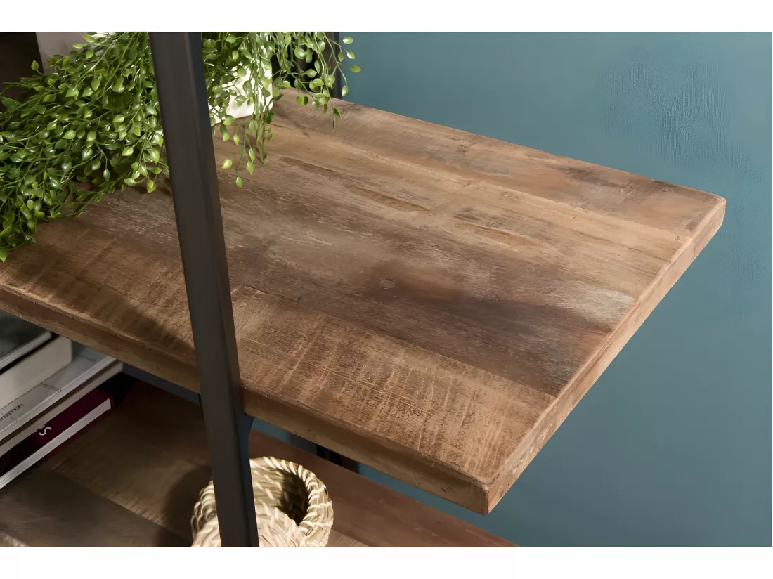 ALIDA - Étagère marron 4 niveaux Teck recyclé Acacia Mahogany et métal noir