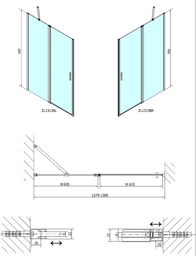 Polysan Zoom Line Black douchedeur 130cm anti-kalk