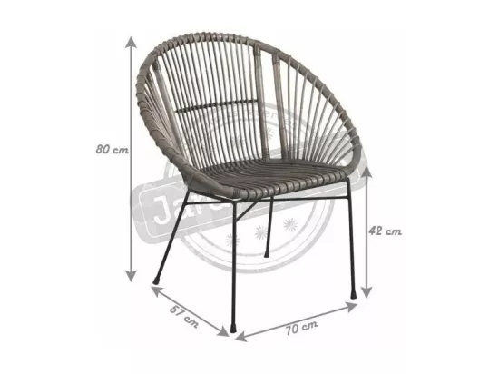 Fauteuil rond en rotin gris et métal