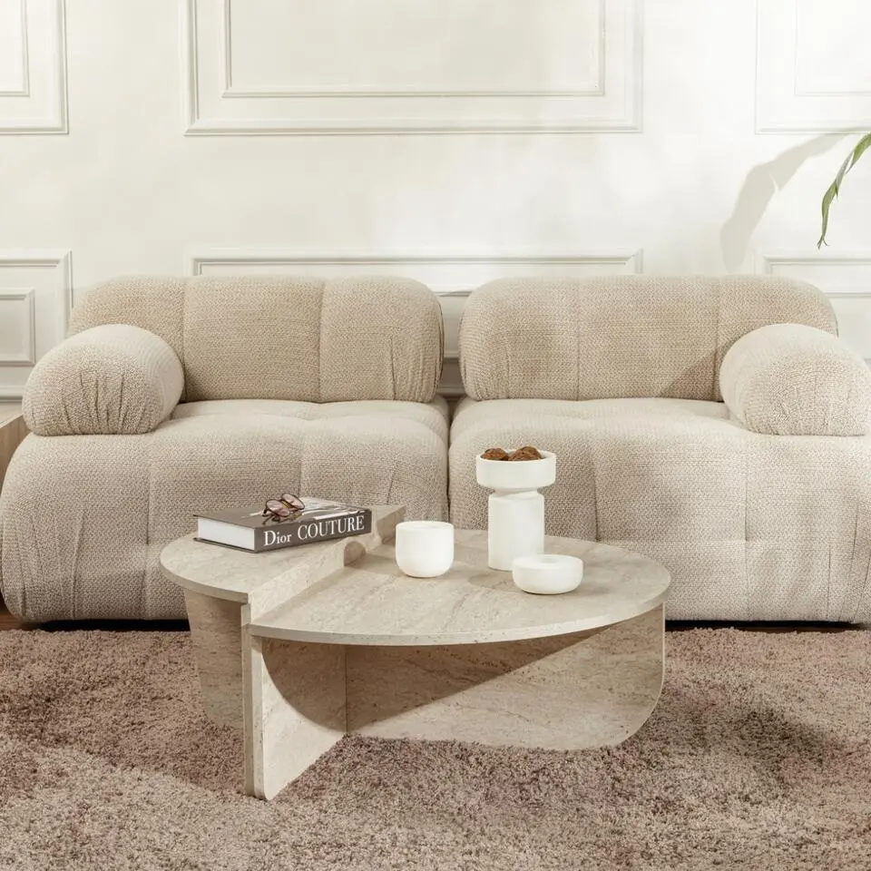 CALICOSY - Set van 2 Salontafels ORION - Travertijn - 35x90x90 cm
