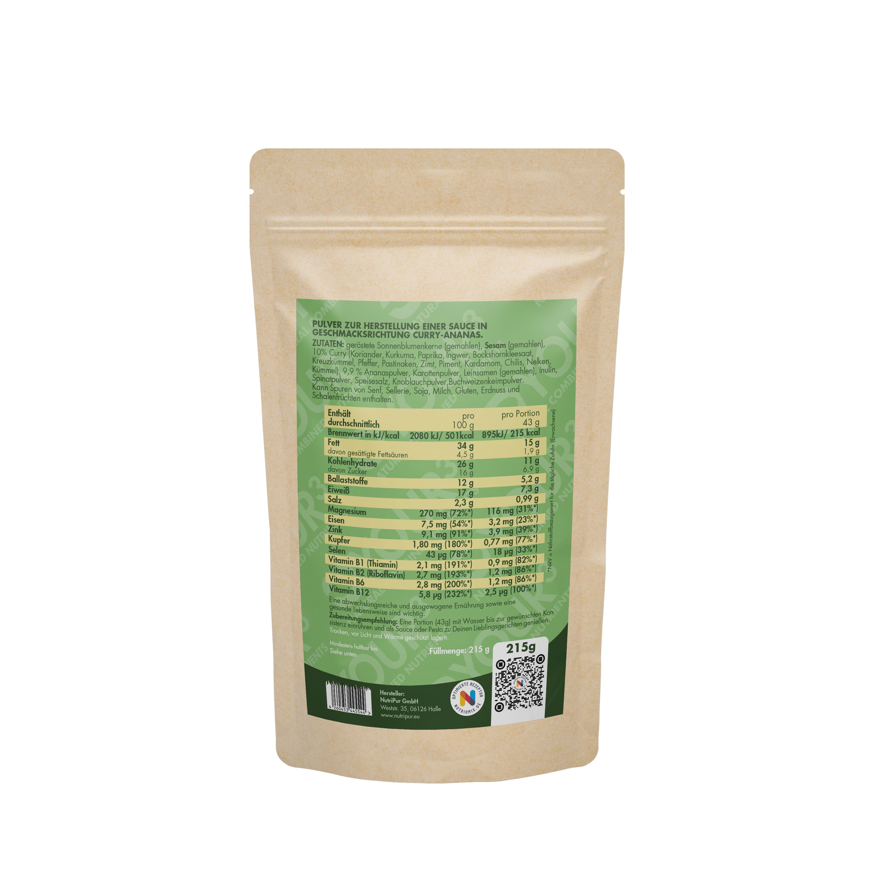 Nutriomix – Your³ Balanced Blend Nährstoffoptimiertes Saucenpulver Curry-Ananas