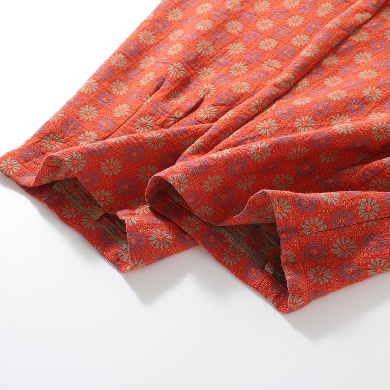 Somnus - Elastische taille, bloemenjacquard cropped pyjamabroek met tonvormige pijpen