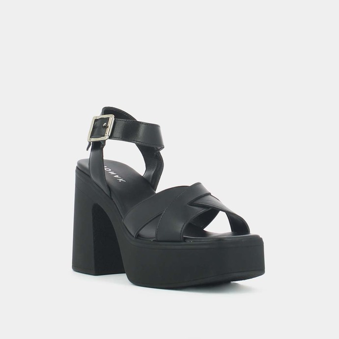 Sandales à brides croisées et plateformes  en cuir noir