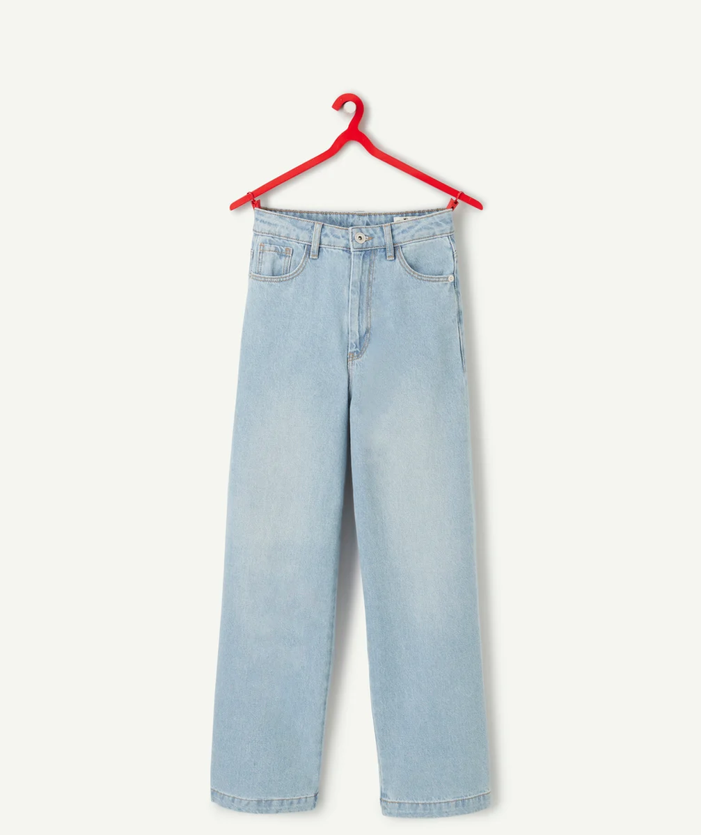 PANTALON WIDE LEG FILLE EN DENIM BLEU LOW IMPACT AVEC TAILLE HAUTE