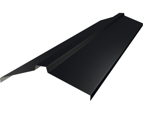 PRECIT rechte nok voor Click Stripes, trapeziumvormig, diepzwart RAL 9005, 2000 mm x 260 mm x 80 mm