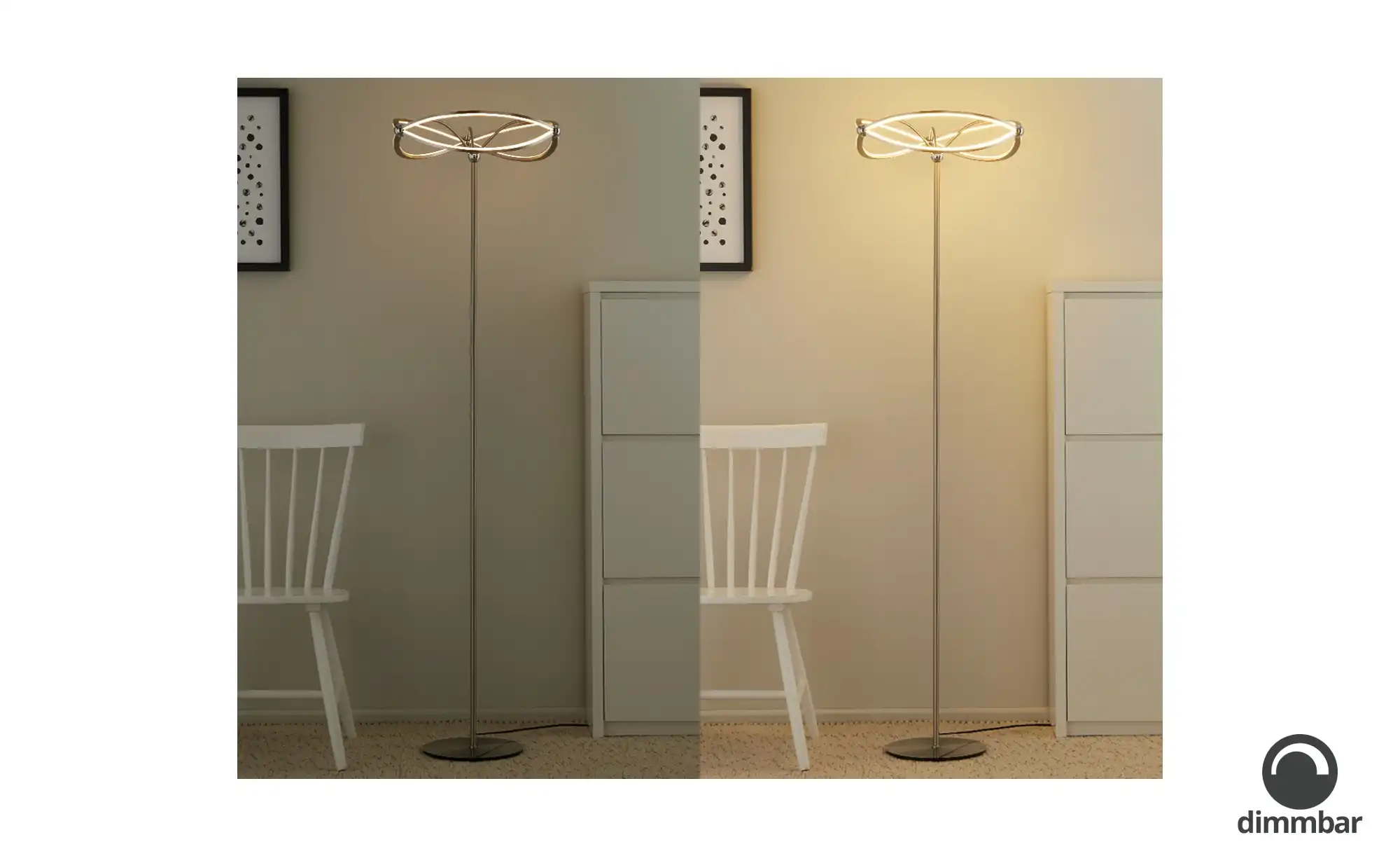 Trio LED-Stehleuchte, Nickel-matt, geschwungen