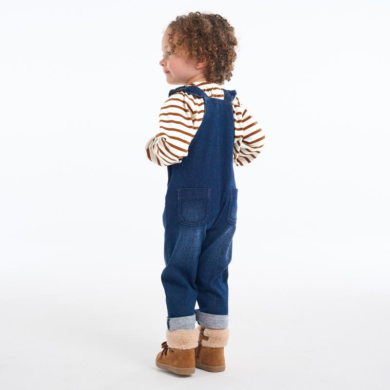 Salopette denim bleue et sweat rayé bébé fille Bleu
