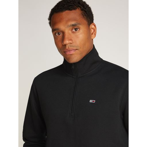 Tommy Jeans 1/4 Zip Mock Neck Fleece Sweatshirt, Black, L