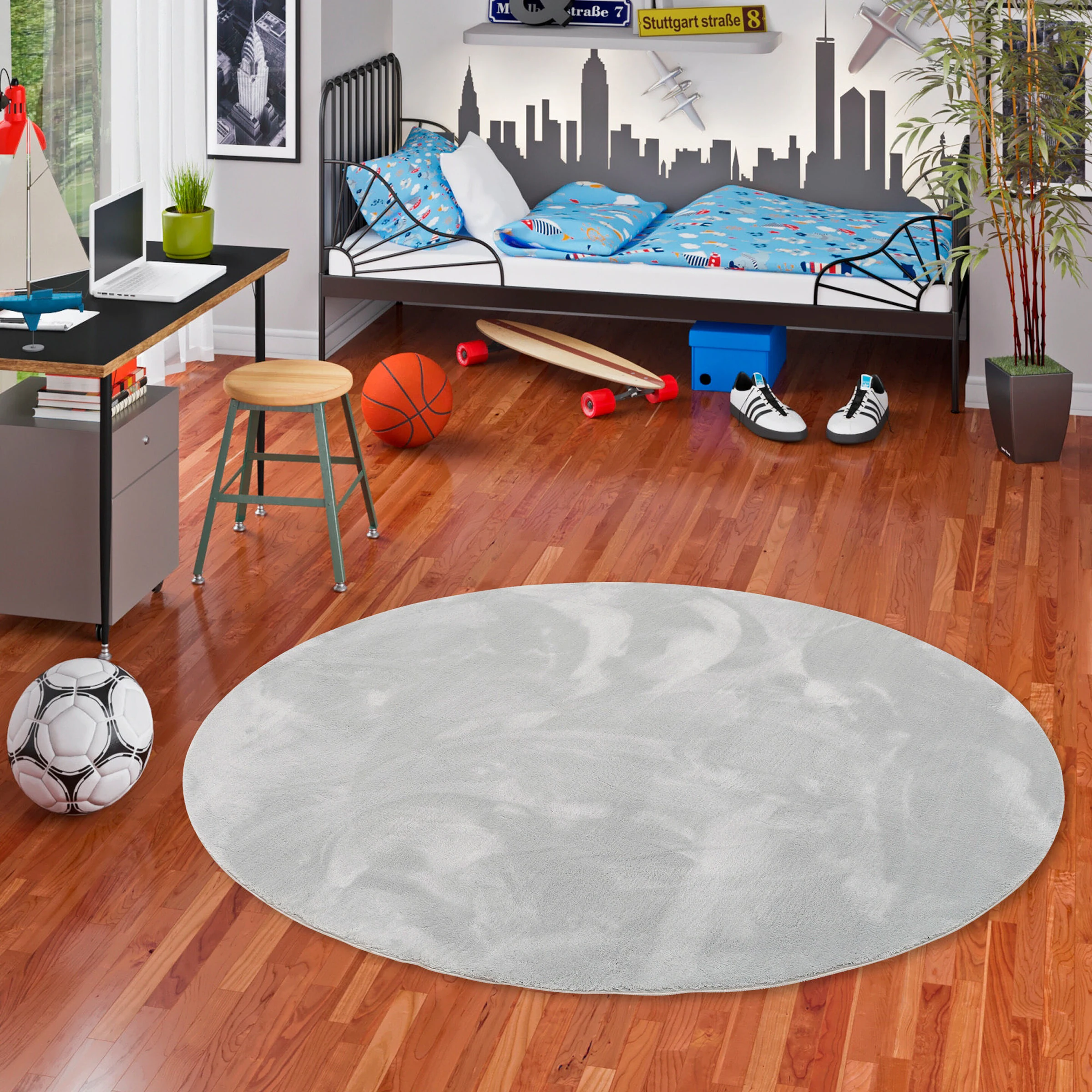 Pergamon Kinder Super Soft Fellteppich Pearl Kids Rund Grau