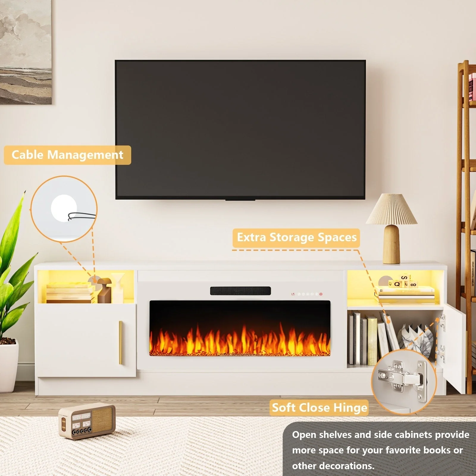 Bossin 70 Fireplace TV Stand with 36 Electric Fireplace, TV Stand for TVs Up to 80, 16 Colors LED Lights/Entertainment Center