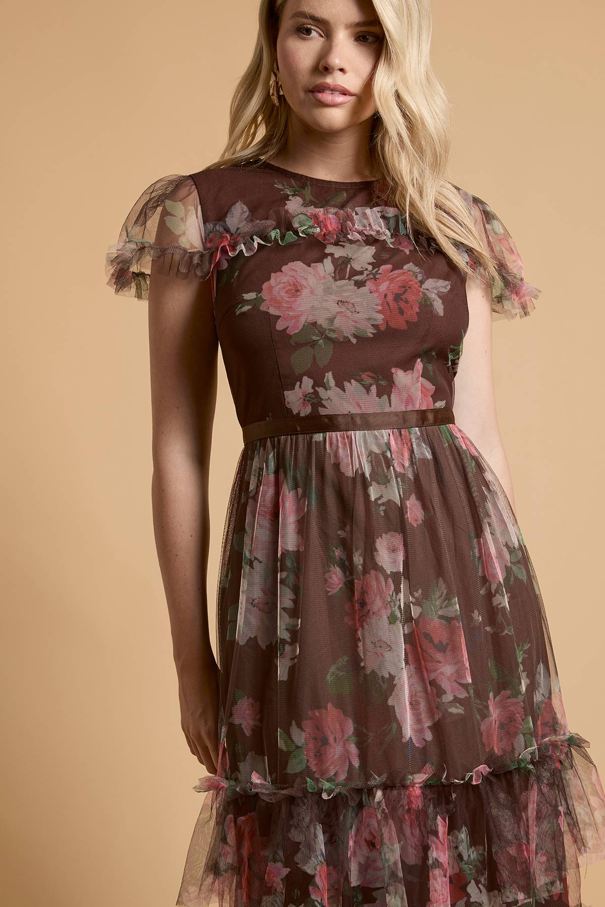 Oasis Robe Longue En Tulle Imprimé