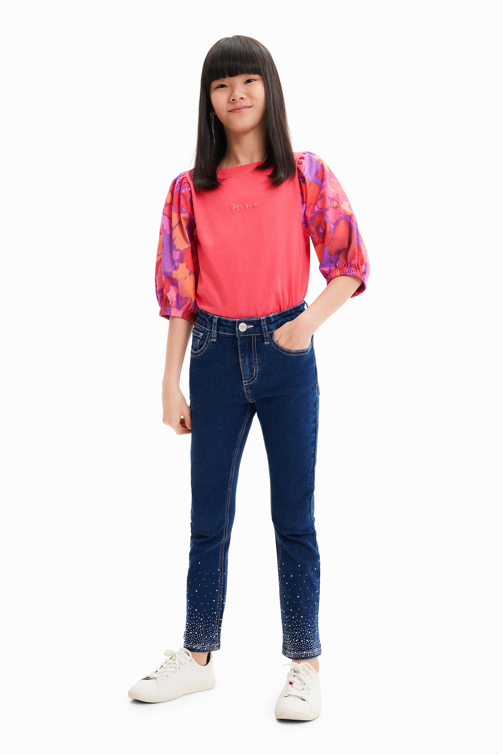 T-shirt froncé fleurs