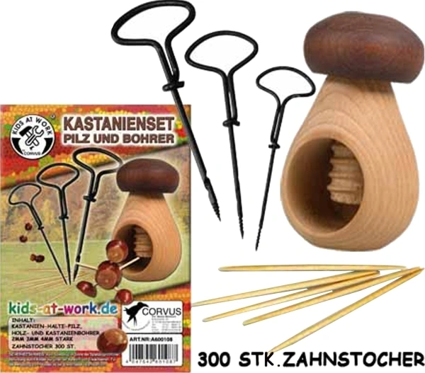 CORKids at Work Kastanienset Pilz und Bohrer