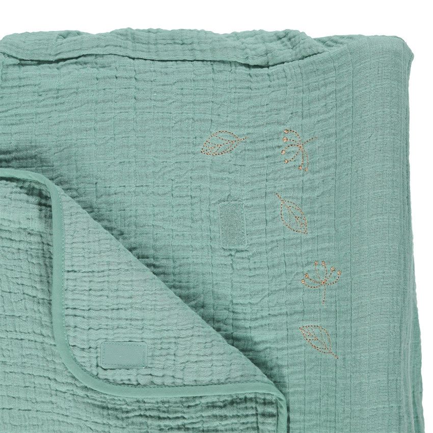 Housse de matelas à langer en tétra à broderies florales - Kaki