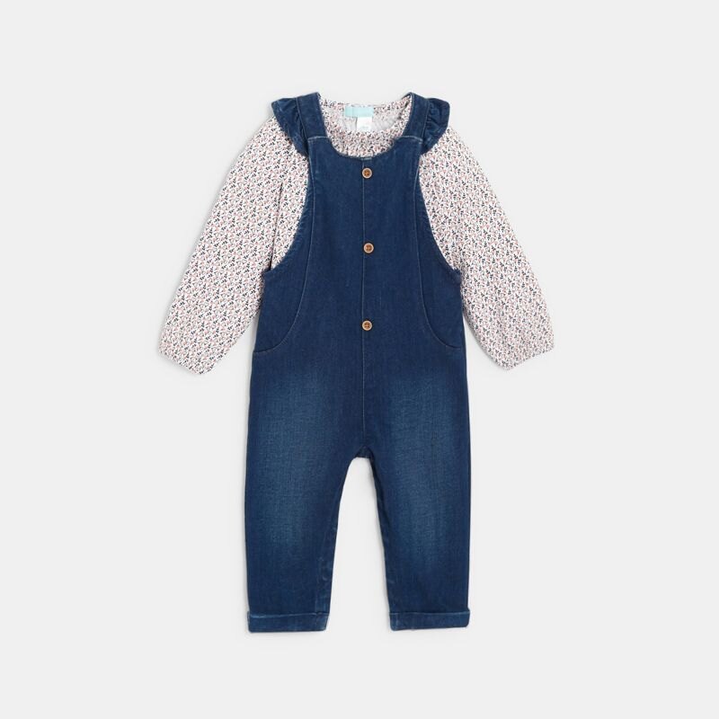 Ensemble salopette denim et t-shirt imprimé bleue bébé fille Bleu