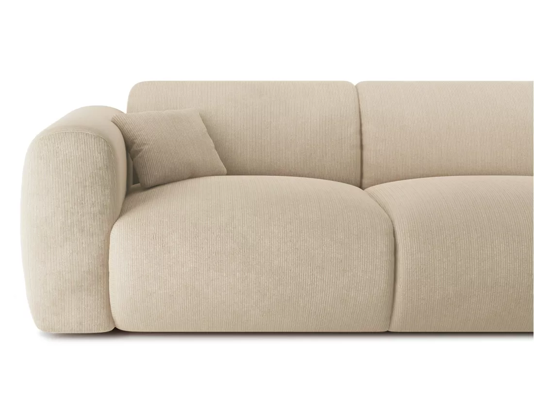 Grand canapé d'angle gauche en tissu texturé beige POGNI de Maison Céphy