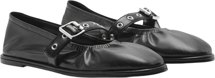 MANGO Round-toe ballerina shoes with buck Black