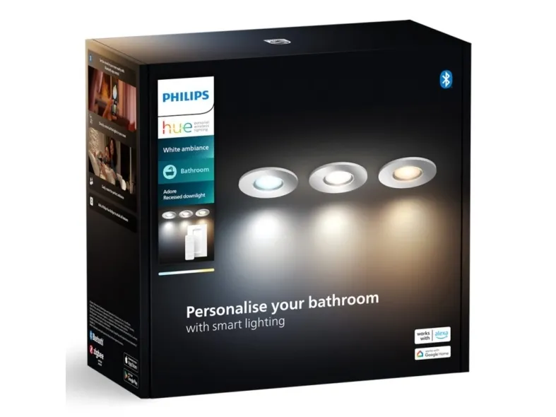 Philips Hue White ambiance Adore - Indlejret spotlys - LED-spot lyspære - GU10 - 4.2 W - klasse E - varmt til køligt hvidt lys - 2200-6500 K - krom (pakke med 3)