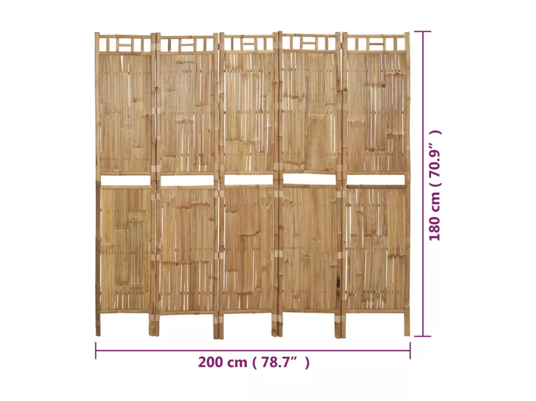 Cloison de séparation 5 panneaux Bambou 200x180 cm