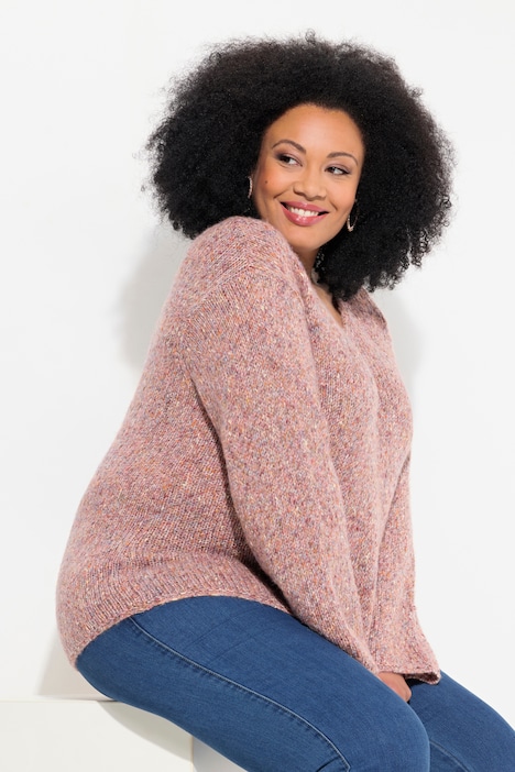 Pullover, melierter Feinstrick, V-Ausschnitt, Langarm