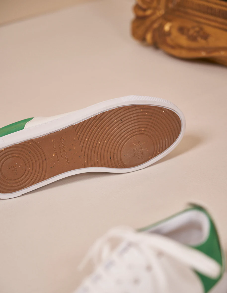 Baskets basses Renée - Cuir vegan blanc et suède vegan vert