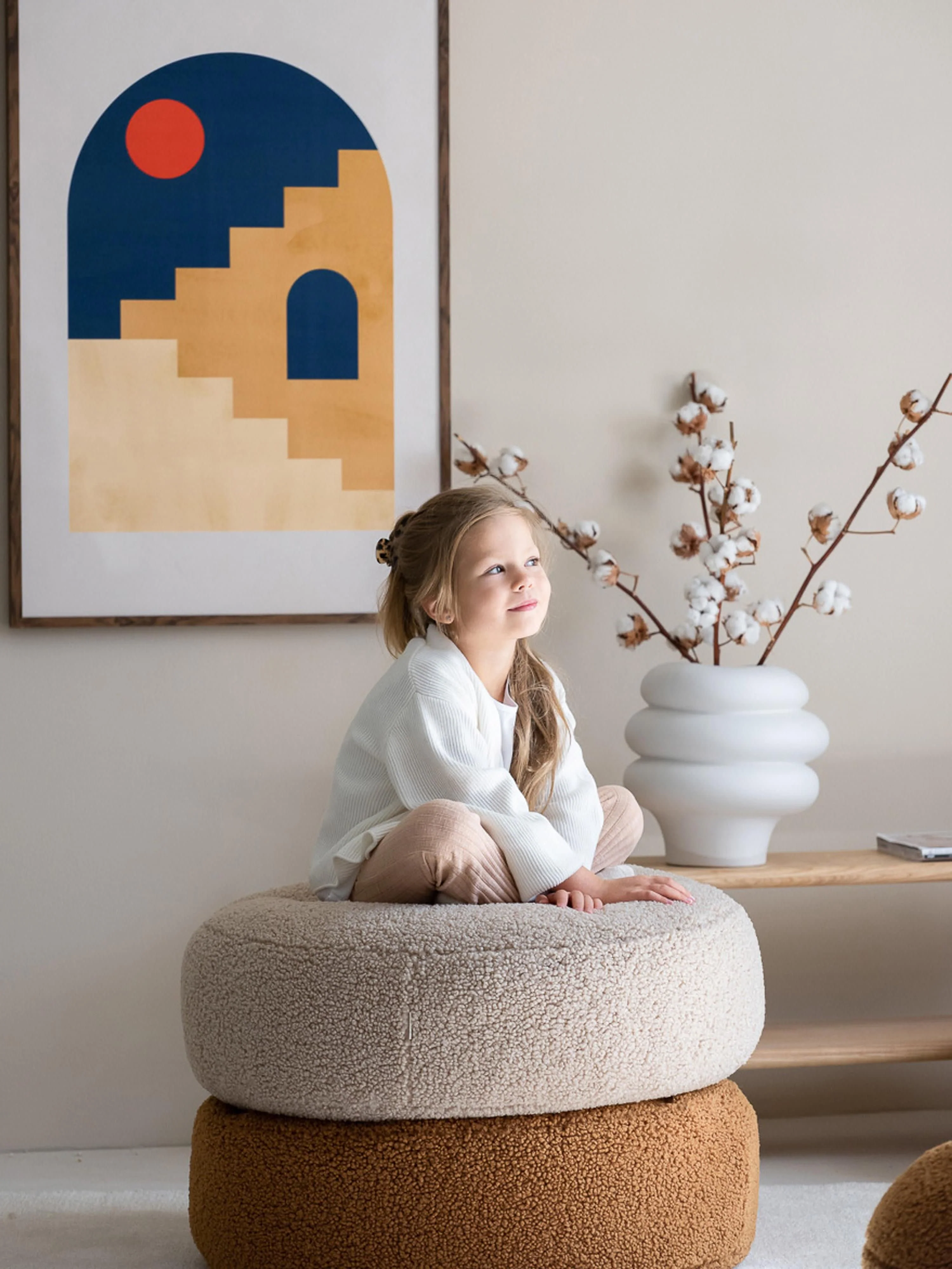 Kinderen teddy poef Sugar, Ø 65 cm