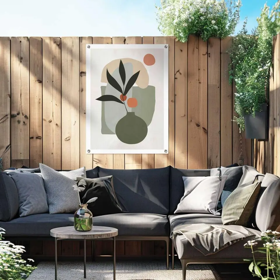 Tuinposter Vaas met bloemen - 80x60cm - Groen