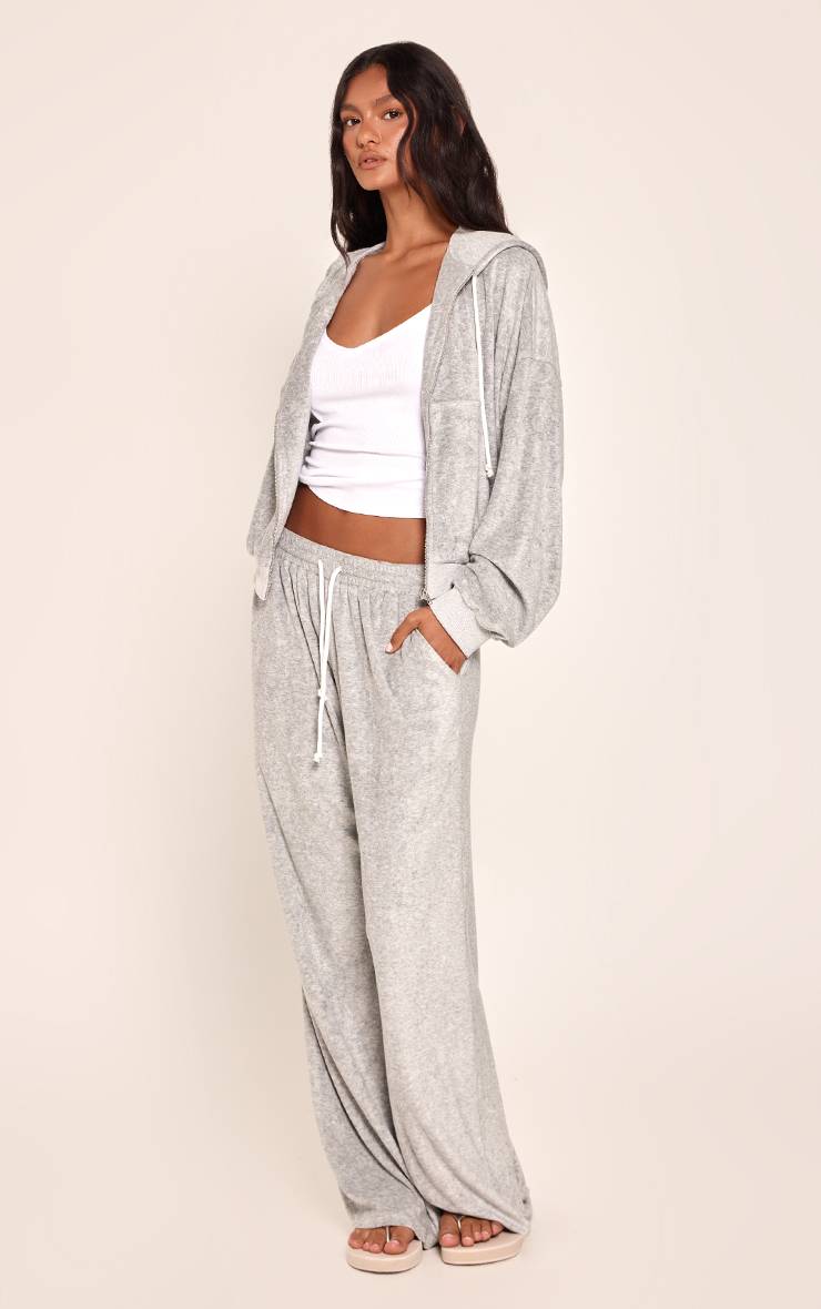 Gris Chiné Jogging Éponge Jambes Larges Avec Cordon De Serrage Contrasté