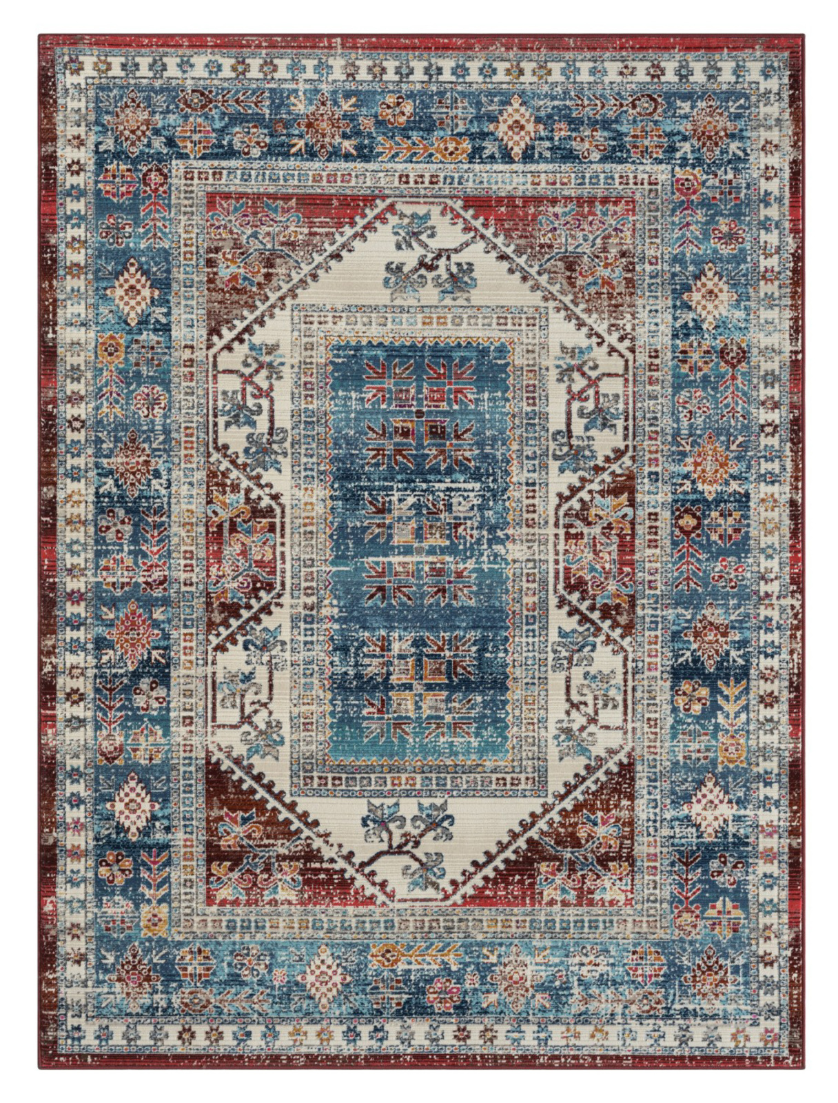 Teppich ELFI 1 - blau-creme-rot - 170x240 cm