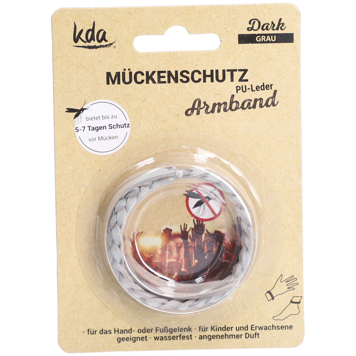 MÜCKENSCHUTZ Armband PU-Leder grau KDA