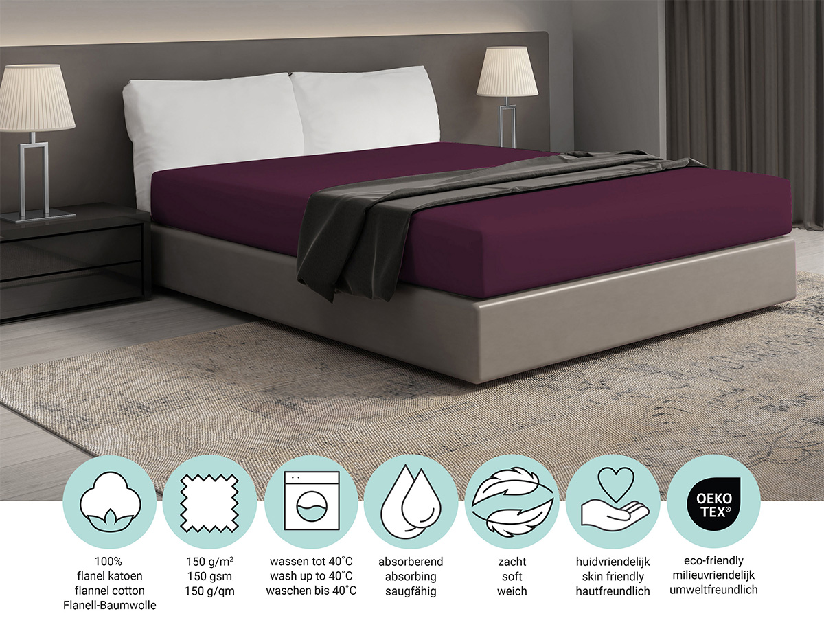 DoubleDry Flanel 140x200 cm hoeslaken - aubergine