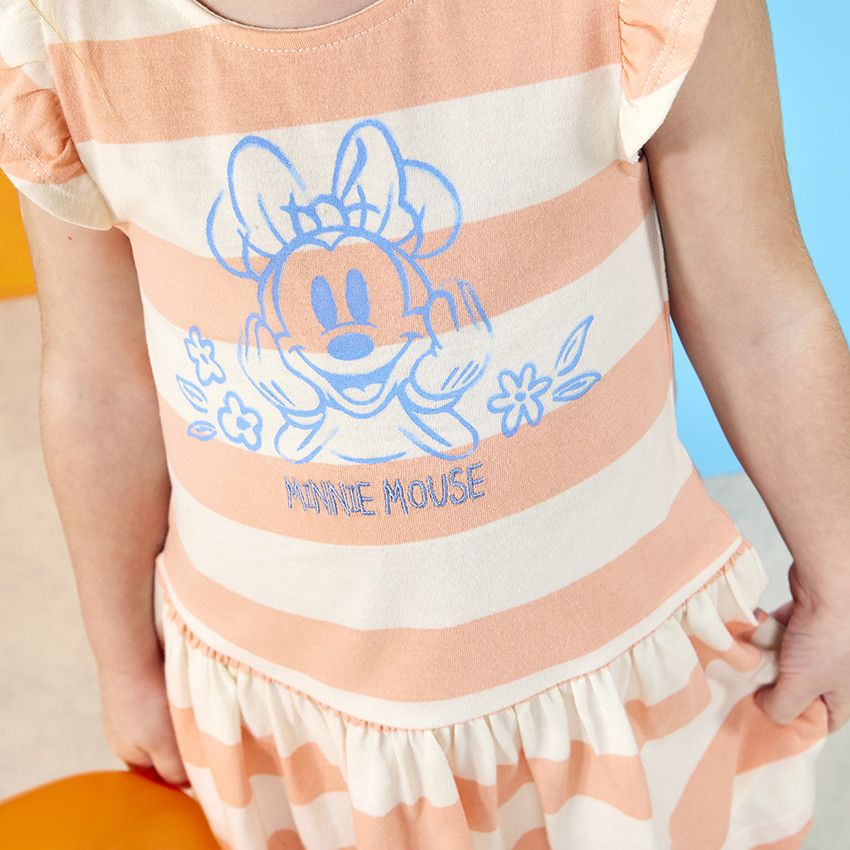 Robe manches courtes rayée print Minnie Disney pour bébé fille - Ecru