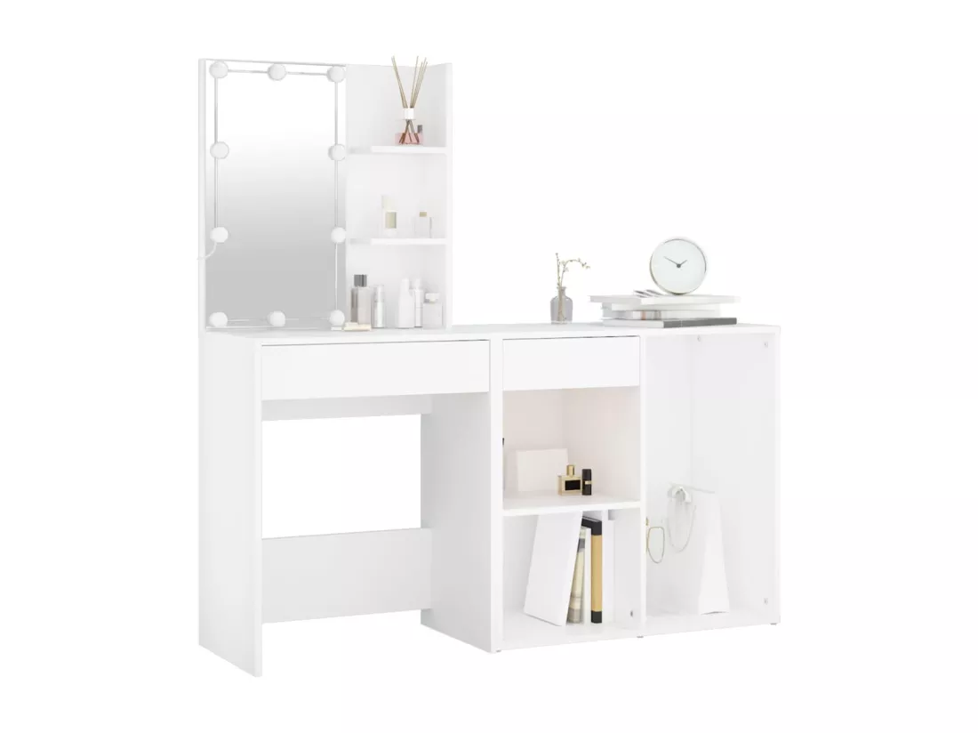 Coiffeuse à LED avec armoire Blanc Bois d'ingénierie