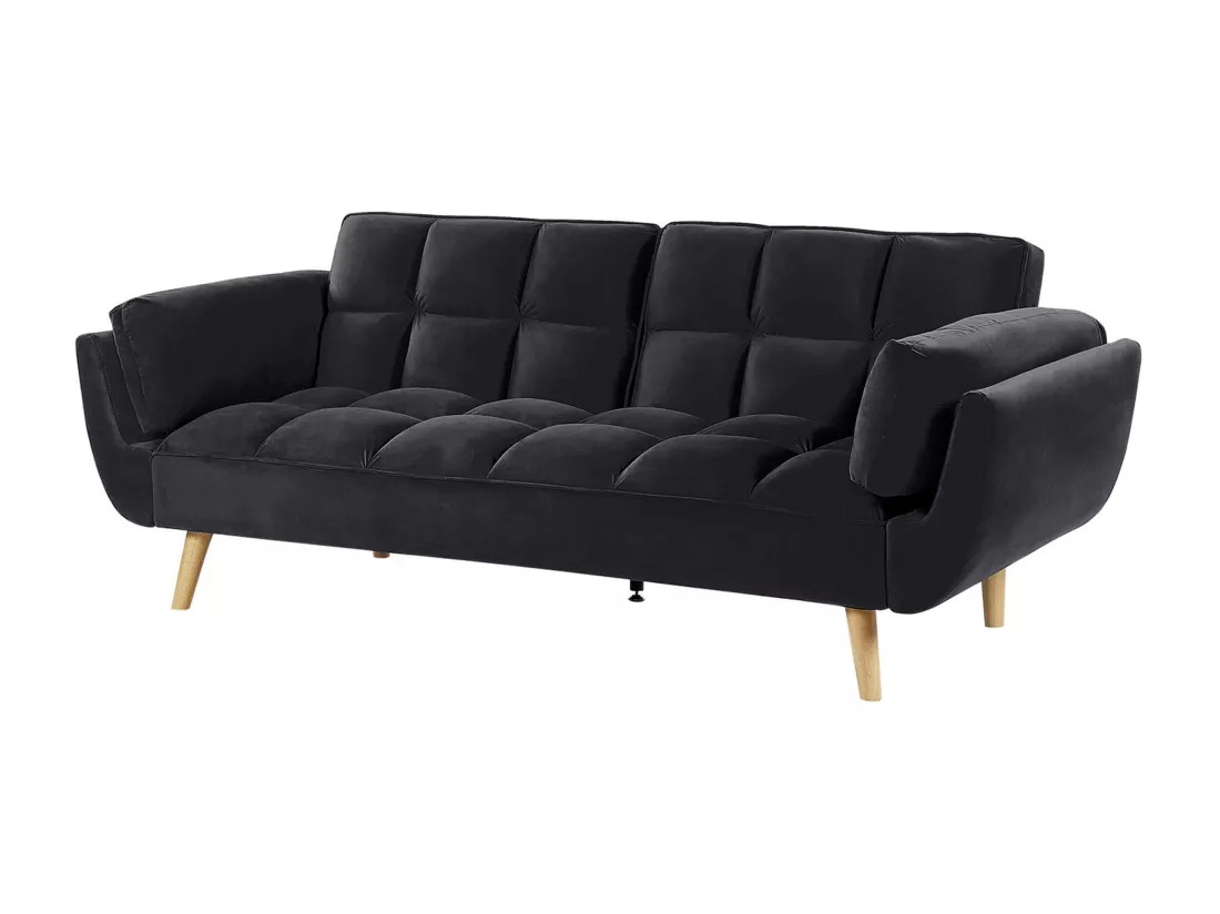 Canapé 3 places convertible en velours noir ASBY