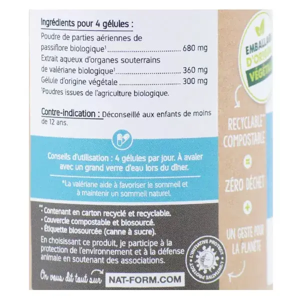 Nat & Form Passiflora e Valeriana Orgânica Ecológica - 120 cápsulas