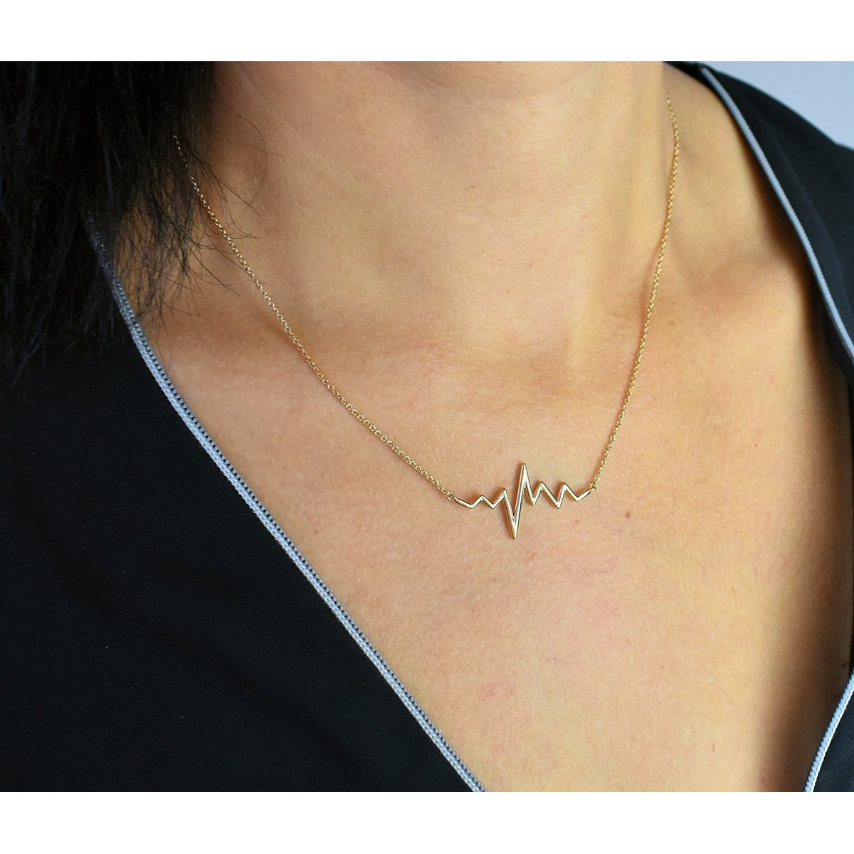 Collier électrocardiogramme rythme du coeur Plaqué OR 750 3 microns